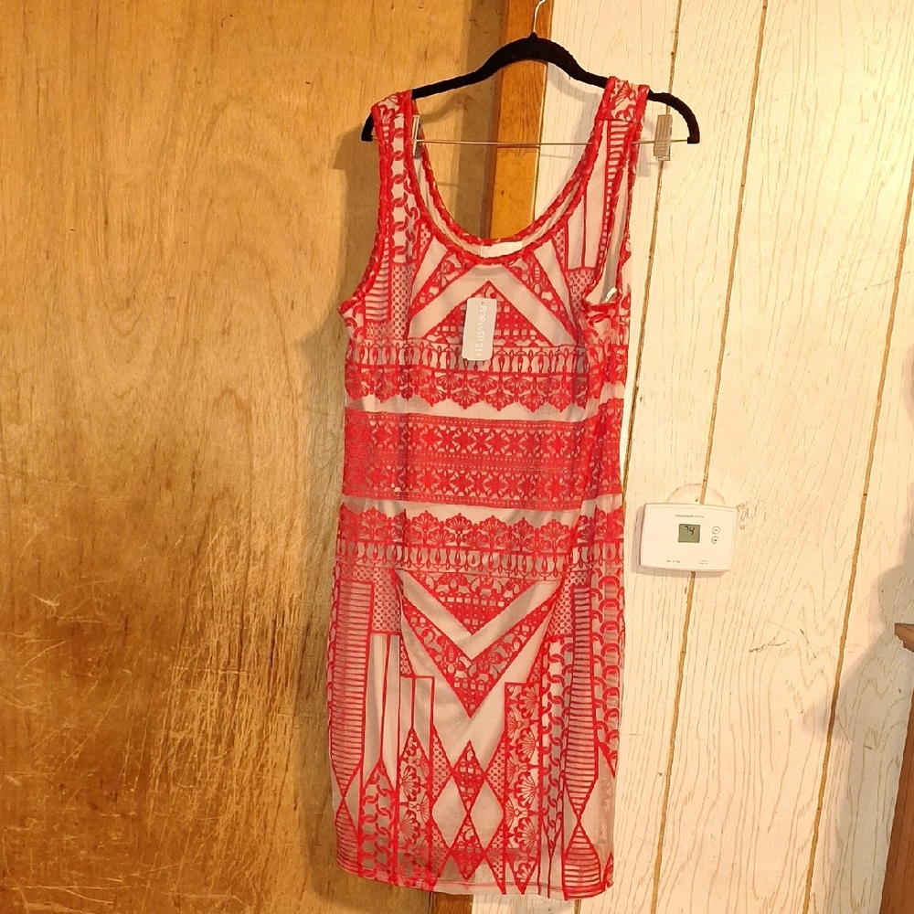 NWT- Forever 21 Cherry Red Geometic Pattern Dress